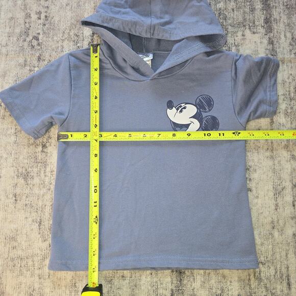 Disney Mickey Mouse Shirt Youth 4 Gray Hooded Short Sleeve Kids Pullover Tee - Picture 3 of 9